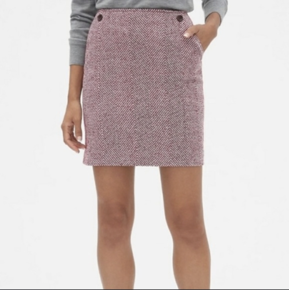 Banana Republic Petite Burgundy Herringbone Skirt with Pockets - New with Tags - Picture 1 of 5